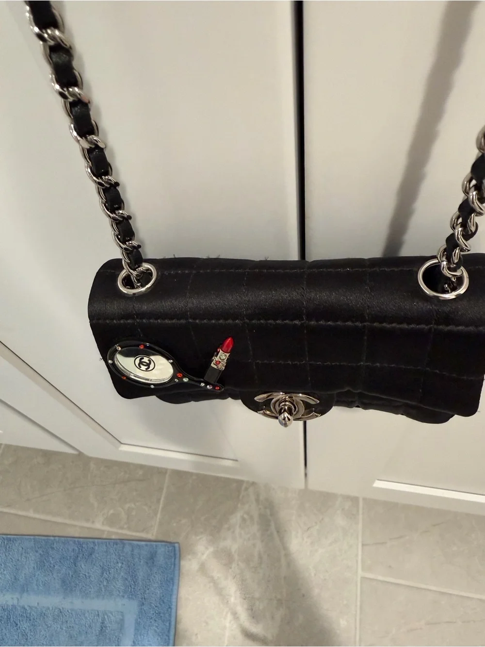 CHANEL Black Quilted Crossbody Bag with Silver CC